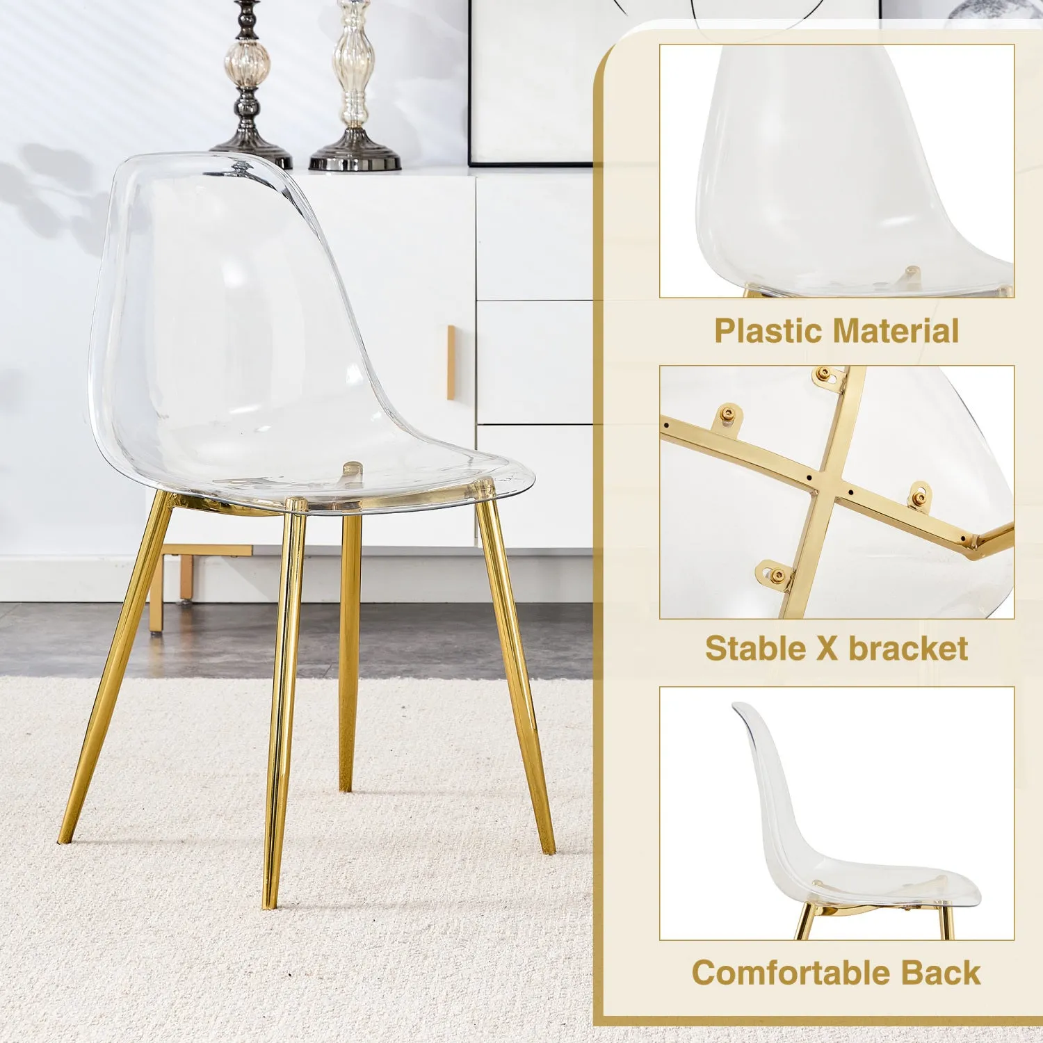 Streamdale 35" Glass Round Dining Set: Gold Table & 3 Clear Chairs