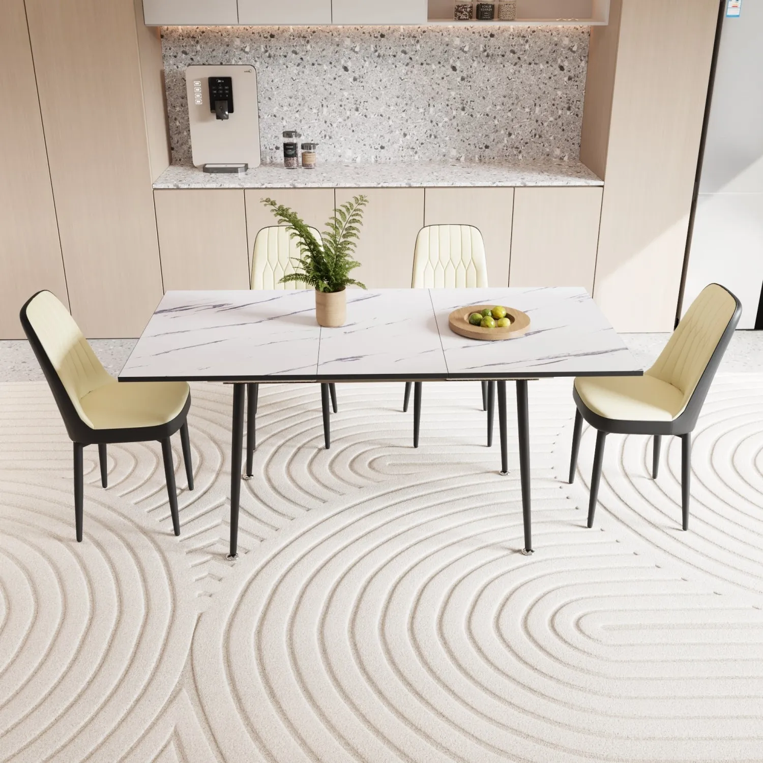 Streamdale 47-63" Expandable Dining Set: Table & Cushioned Chairs, Black Legs
