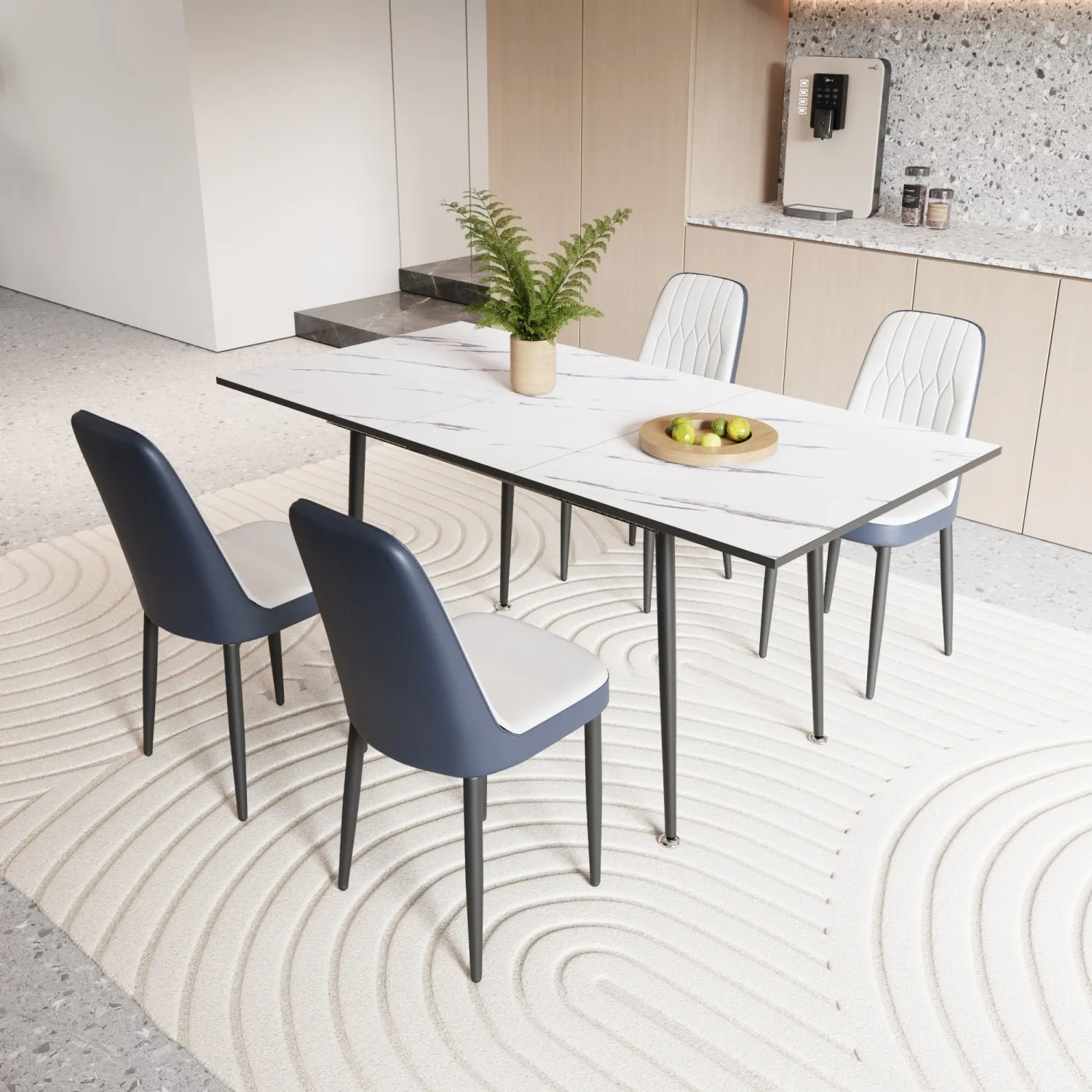 Streamdale 47-63" Expandable Dining Set: Table & Cushioned Chairs, Black Legs