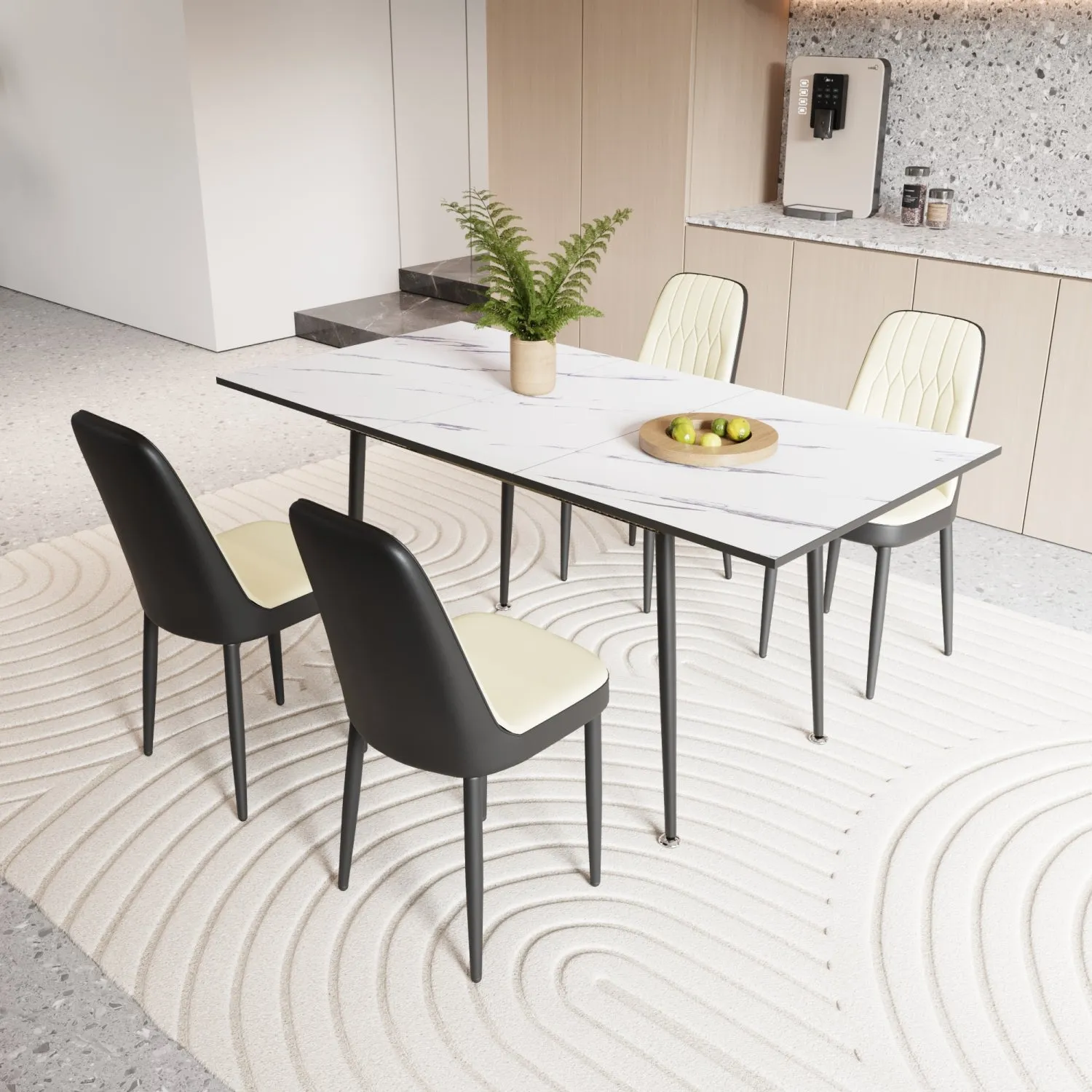 Streamdale 47-63" Expandable Dining Set: Table & Cushioned Chairs, Black Legs