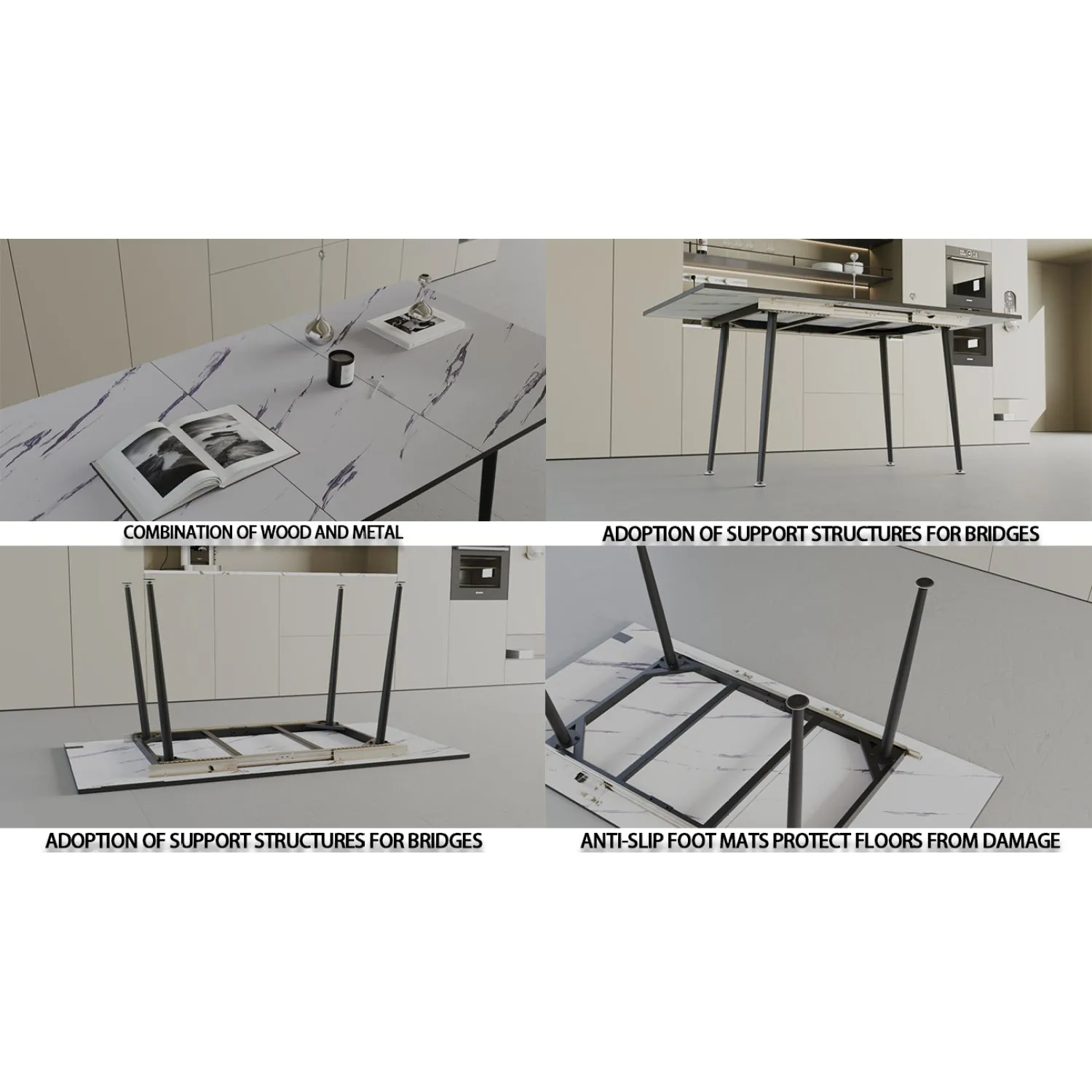 Streamdale 47-63" Expandable Dining Set: Table & Cushioned Chairs, Black Legs