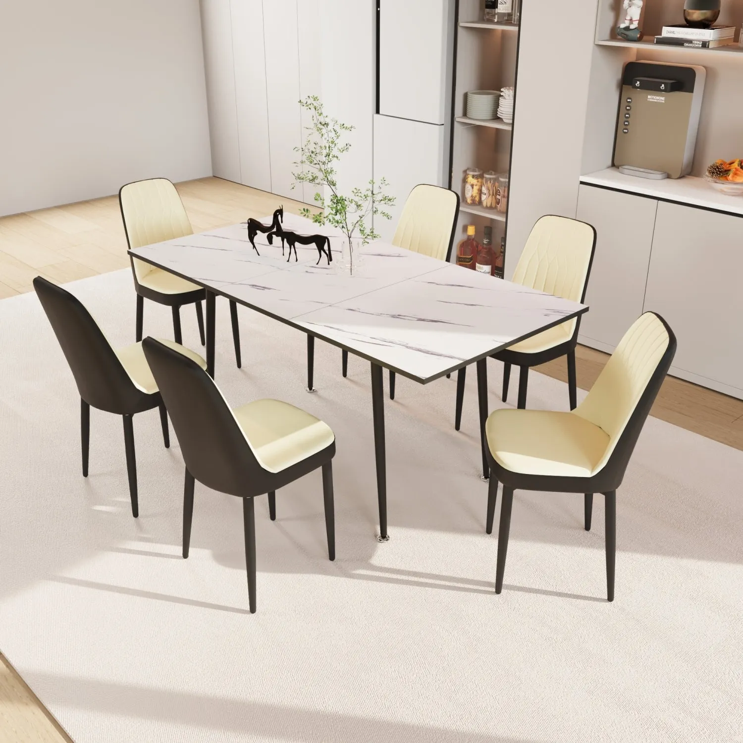 Streamdale 47-63" Expandable Dining Set: Table & Cushioned Chairs, Black Legs