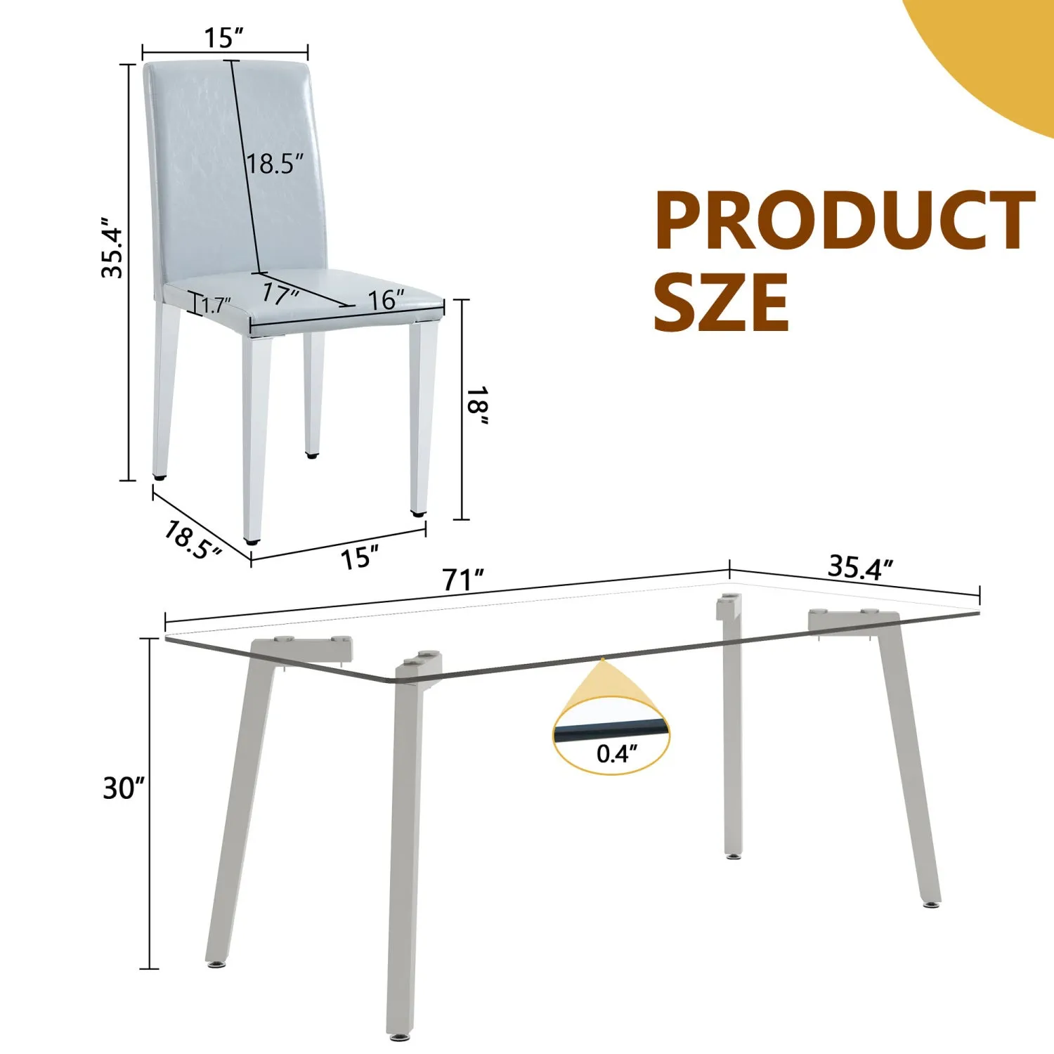 Streamdale 71" Rectangular Glass Dining Table Set with 8 Gray PU Chairs