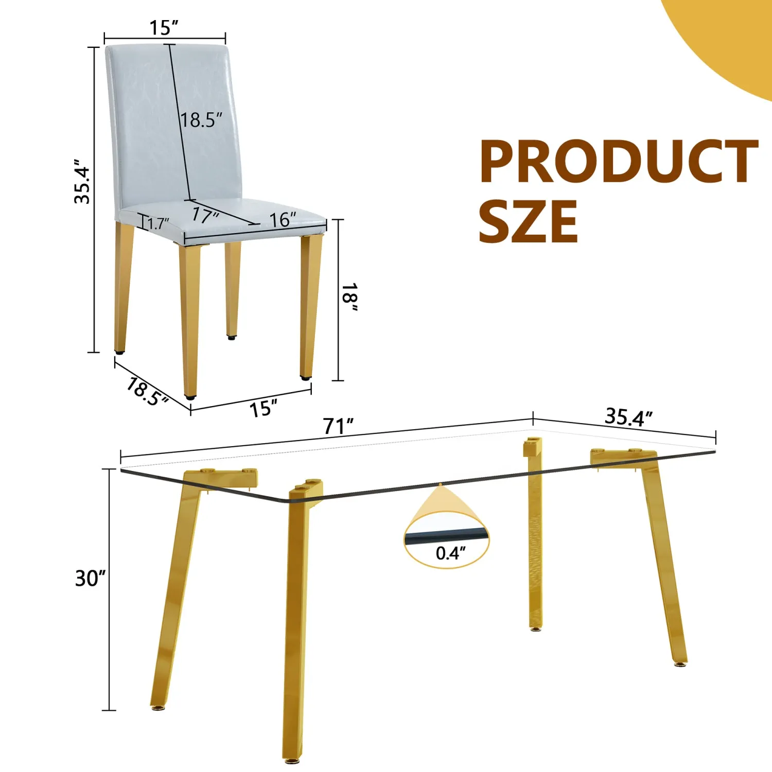 Streamdale 71" Rectangular Glass Dining Table Set with 8 Gray PU Chairs