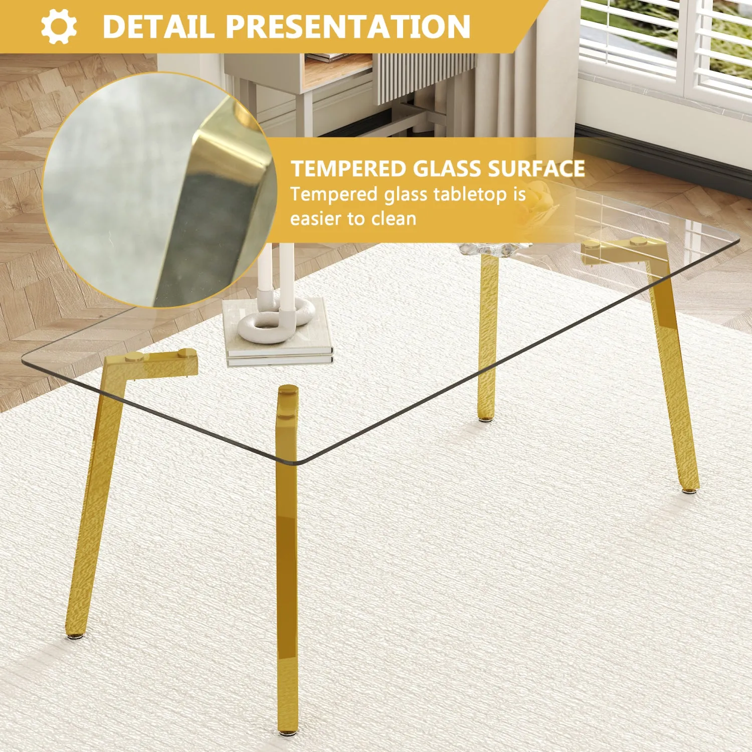 Streamdale 71" Rectangular Glass Dining Table Set with 8 Gray PU Chairs