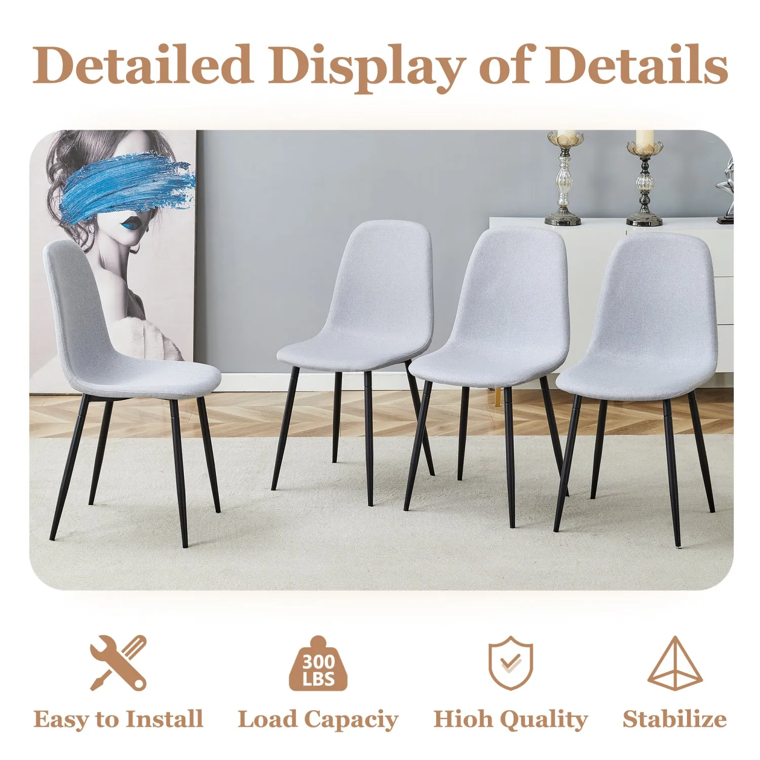 Streamdale Black Marble Dining Set - 63" Table & 6 Gray Linen Chairs
