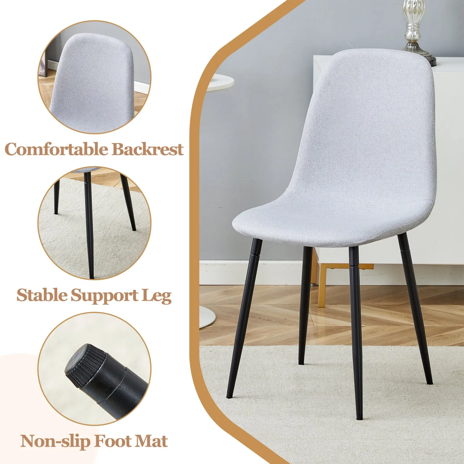 Streamdale Black Marble Dining Set - 63" Table & 6 Gray Linen Chairs