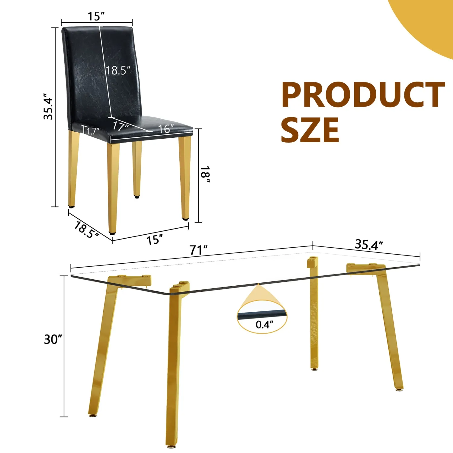 Streamdale Glass Top Dining Set: Table & 8 Black PU Chairs