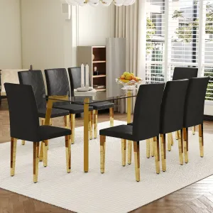 Streamdale Glass Top Dining Set: Table & 8 Black PU Chairs