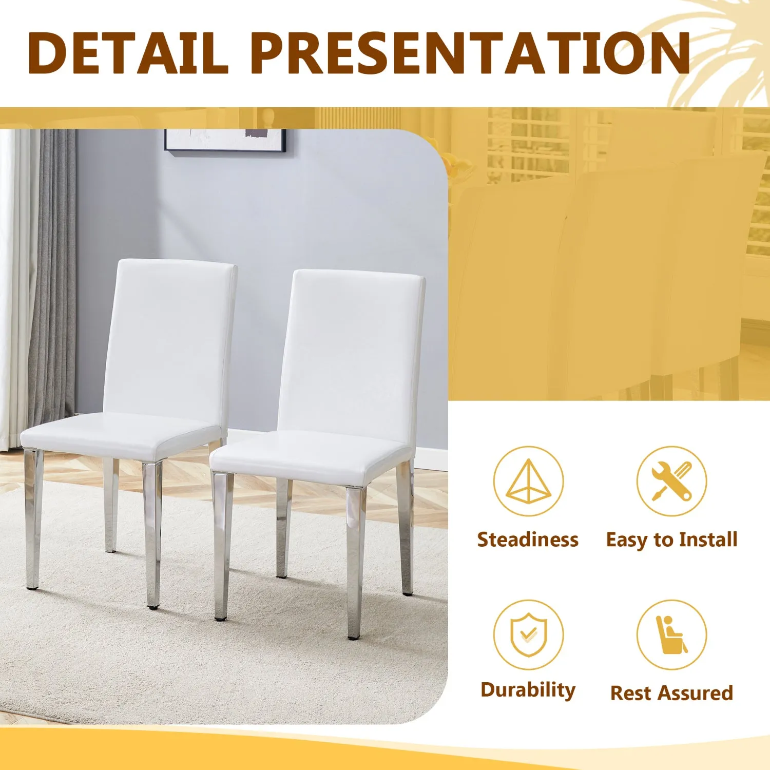 Streamdale Glass Top Dining Set: Table & 8 White PU Chairs