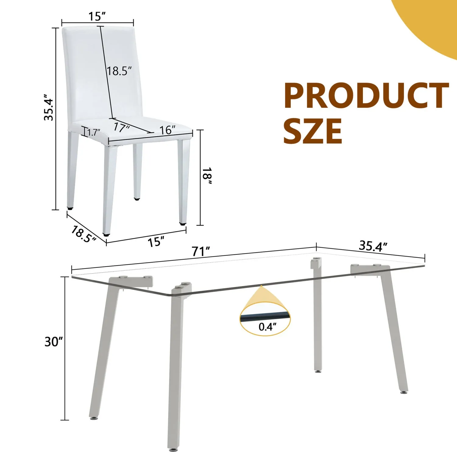 Streamdale Glass Top Dining Set: Table & 8 White PU Chairs