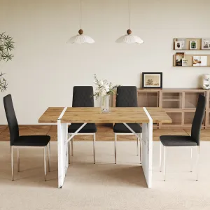 Streamdale Natural Wood Dining Set: Table & 4 Black Chairs