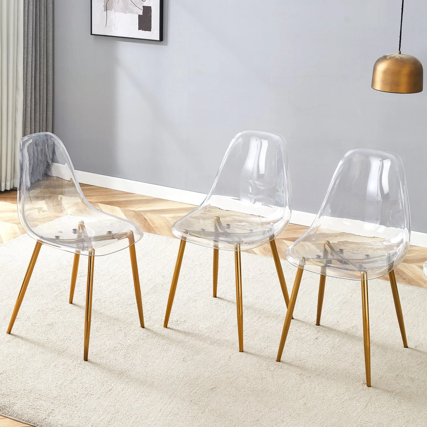 Streamdale Transparent Dining Chairs (Set of 3) - Gold Legs