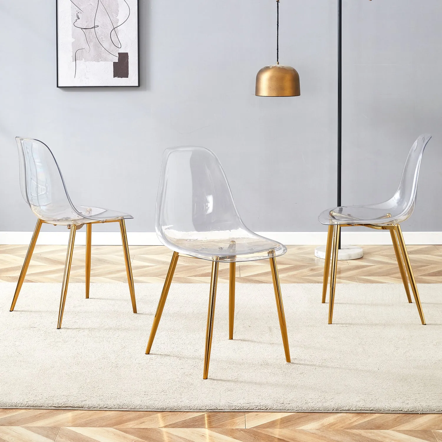 Streamdale Transparent Dining Chairs (Set of 3) - Gold Legs