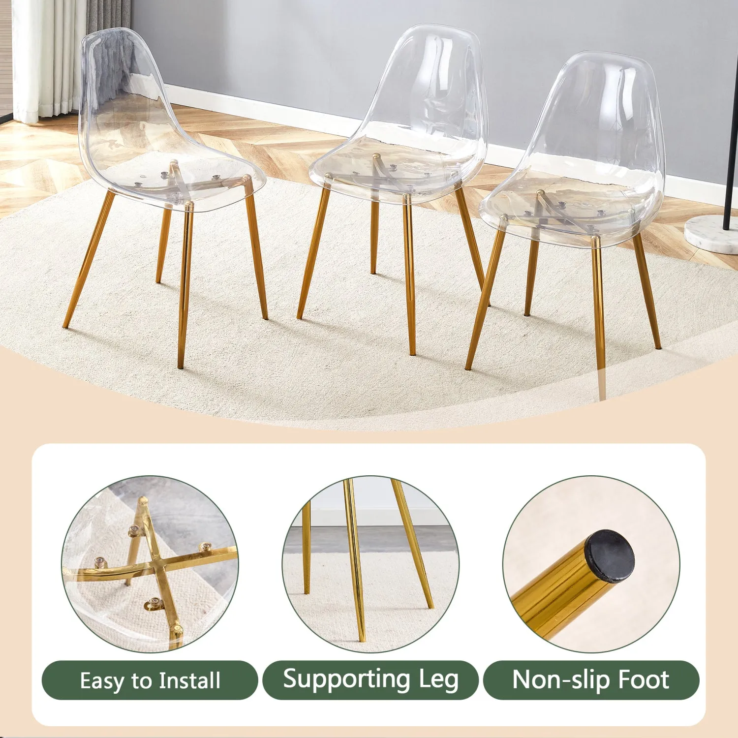 Streamdale Transparent Dining Chairs (Set of 3) - Gold Legs