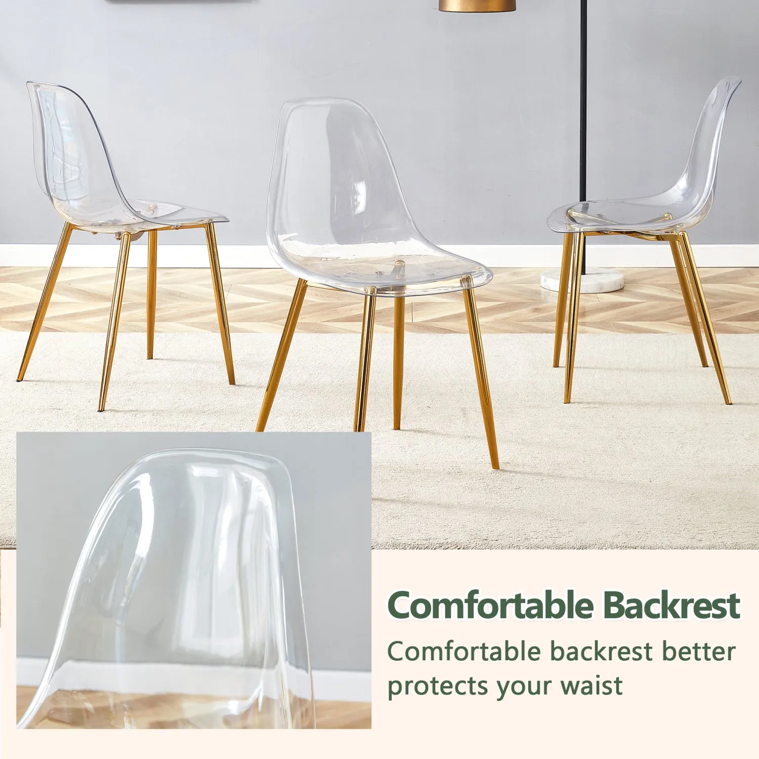 Streamdale Transparent Dining Chairs (Set of 3) - Gold Legs