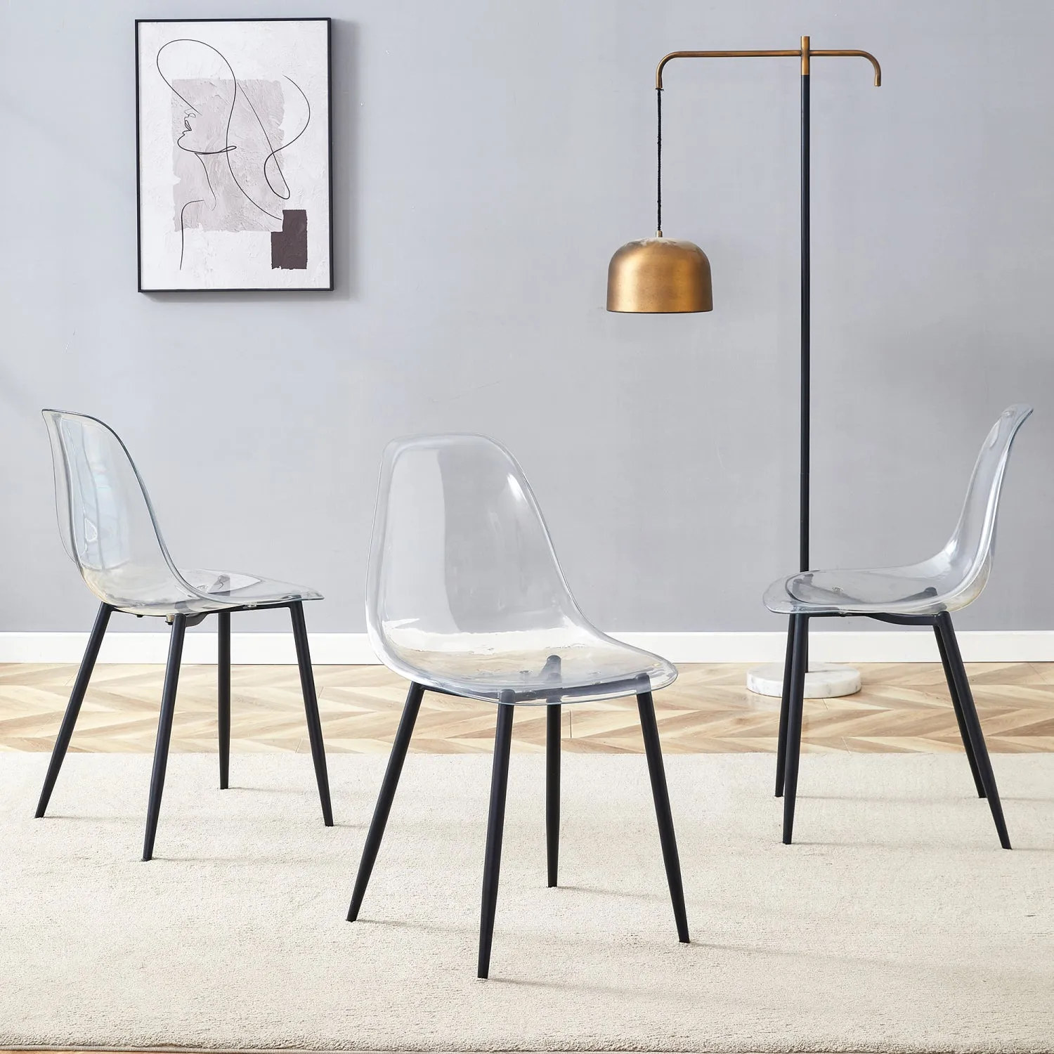 Streamdale Transparent Ergonomic Dining Chair (Set of 3)