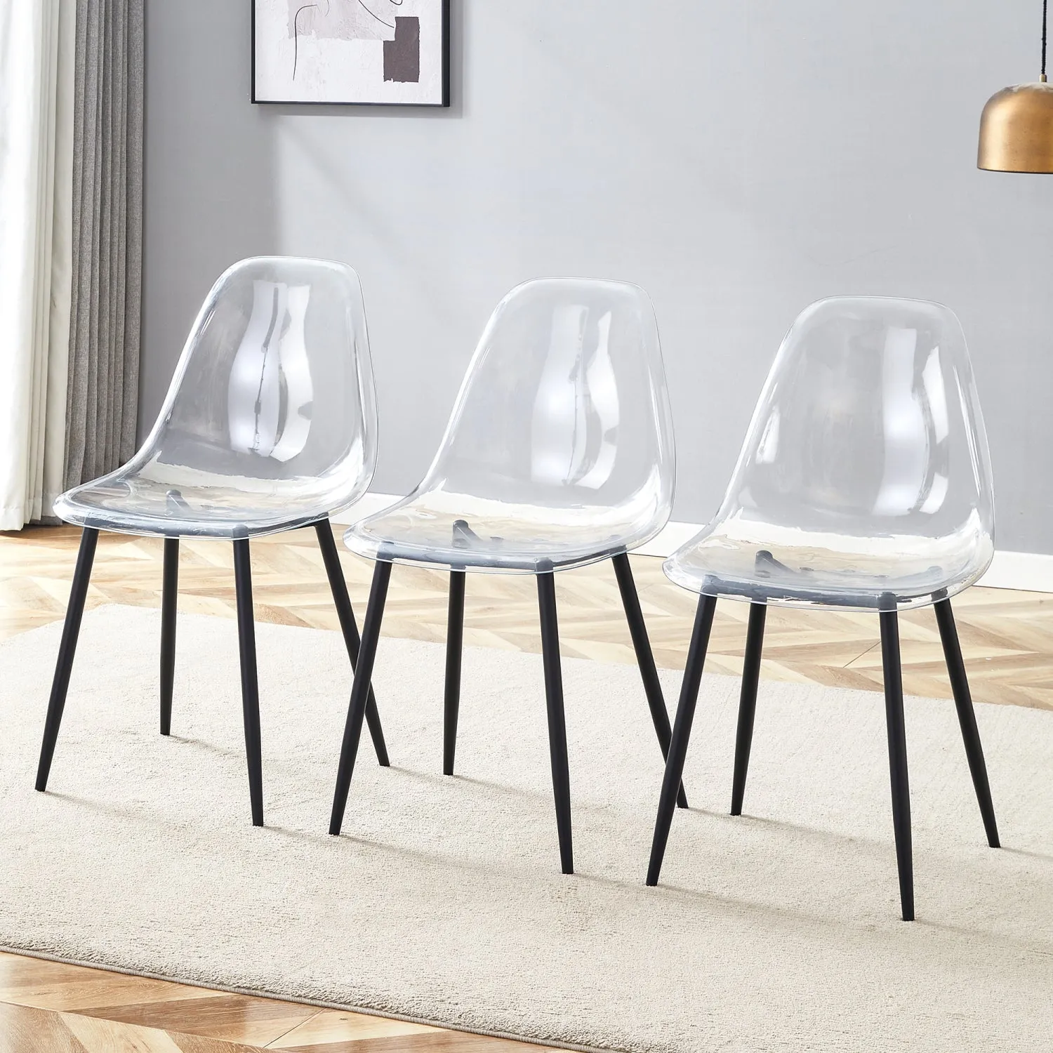 Streamdale Transparent Ergonomic Dining Chair (Set of 3)