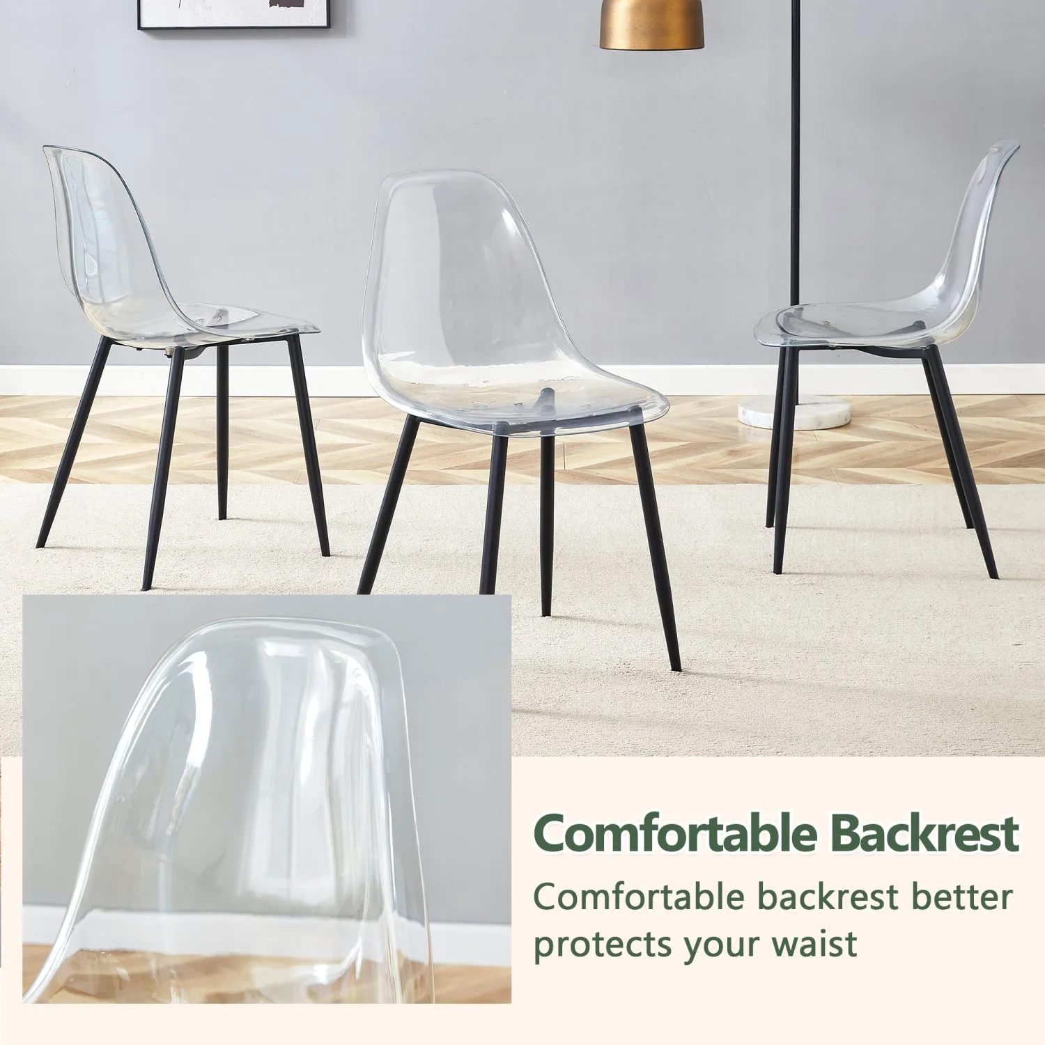 Streamdale Transparent Ergonomic Dining Chair (Set of 3)