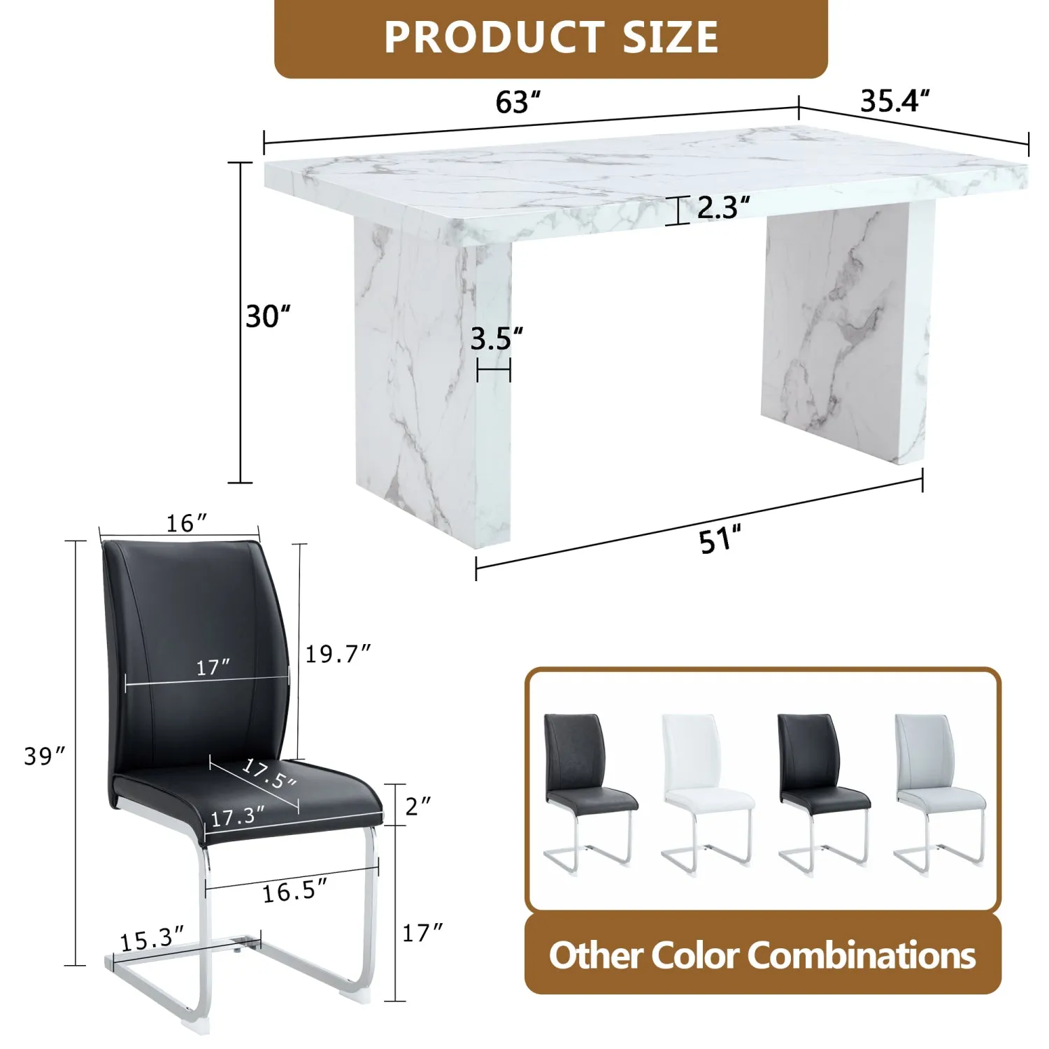 Streamdale White Marble Table & 4 Black PU Chairs - Silver Legs