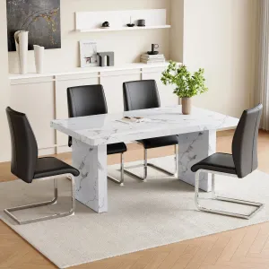 Streamdale White Marble Table & 4 Black PU Chairs - Silver Legs