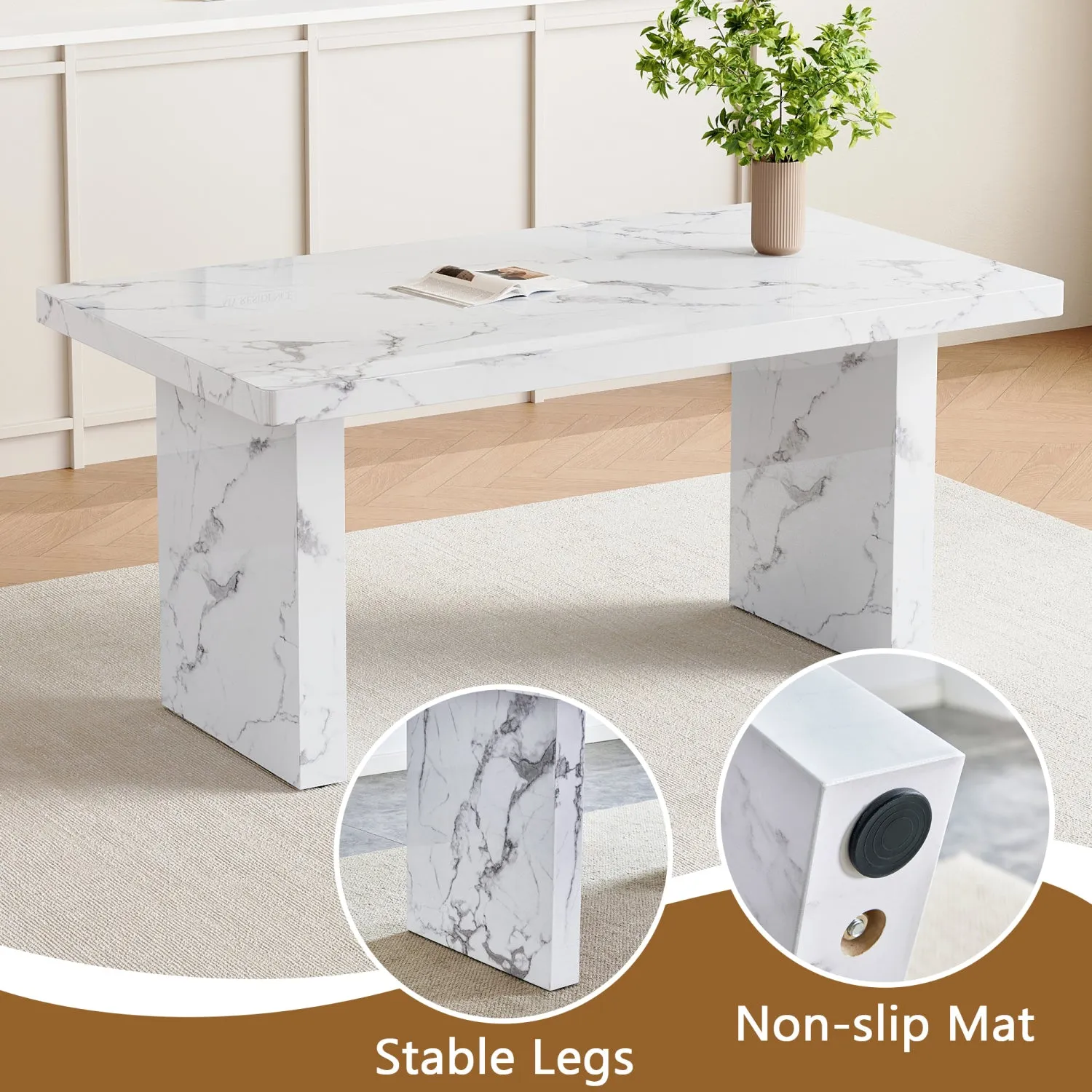 Streamdale White Marble Table & 4 Black PU Chairs - Silver Legs