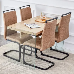 Streamdale Wood Coffee Table Set with 4 Brown Chairs