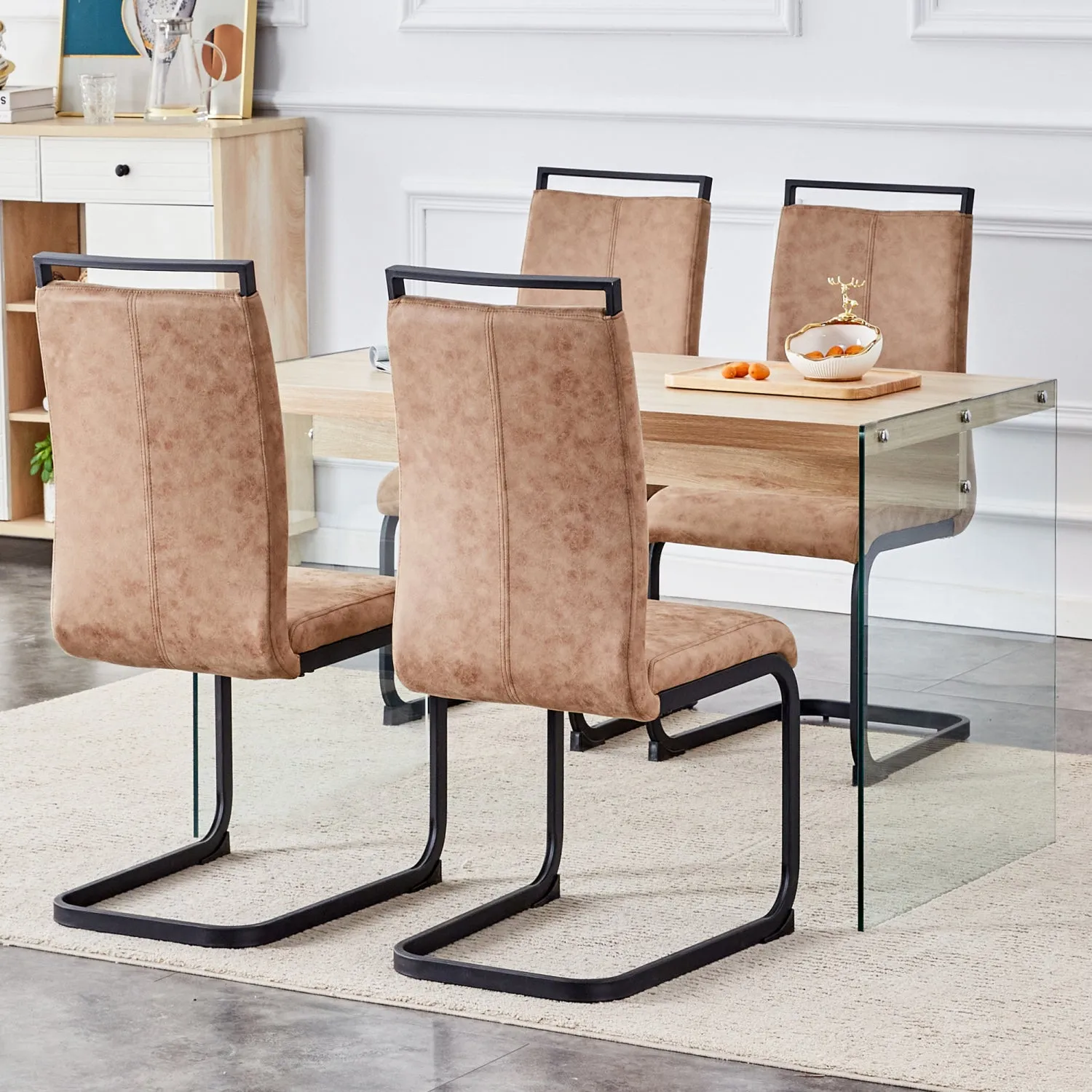 Streamdale Wood Coffee Table Set with 4 Brown Chairs