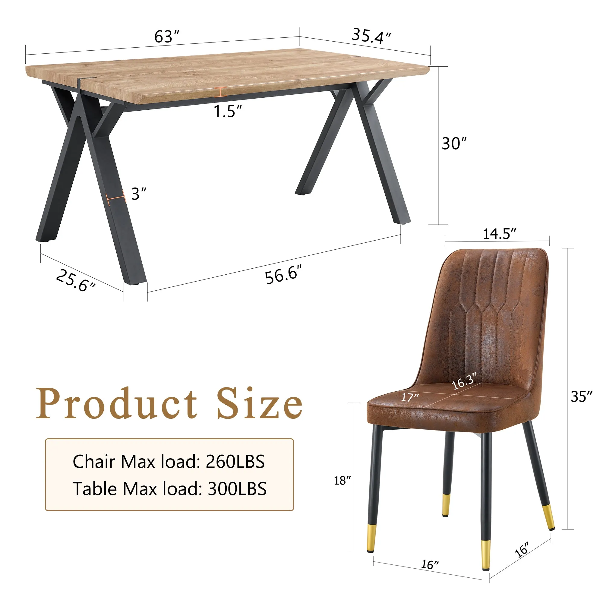 Streamdale Wood-Textured Dining Set Table (63"x35.4") with 4 Chairs