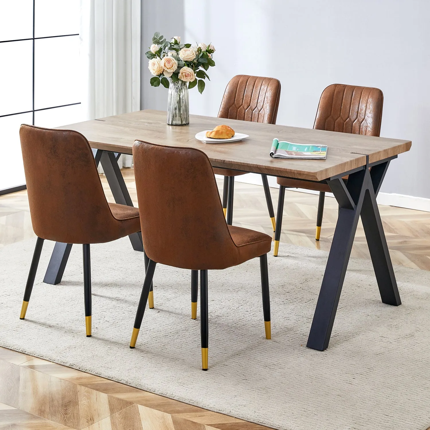 Streamdale Wood-Textured Dining Set Table (63"x35.4") with 4 Chairs