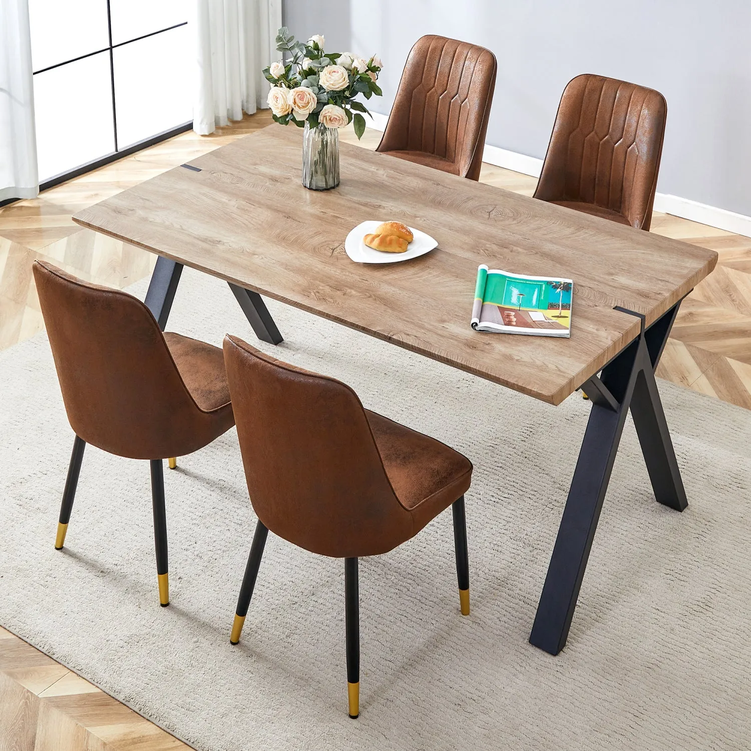 Streamdale Wood-Textured Dining Set Table (63"x35.4") with 4 Chairs