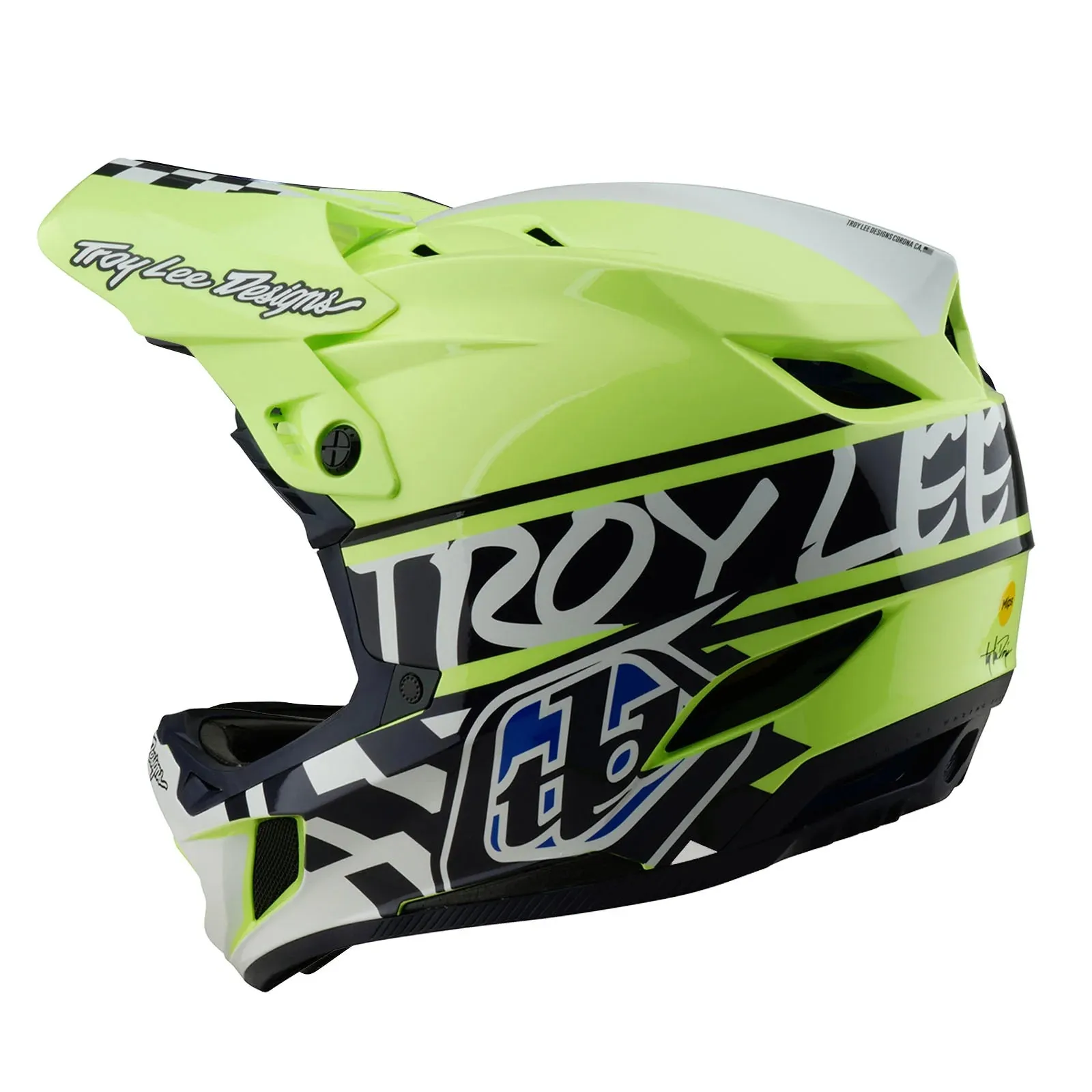 Troy Lee Designs D4 Polyacrylite Full Face Helmet - Fifty-50 - Navy-Glo Yellow
