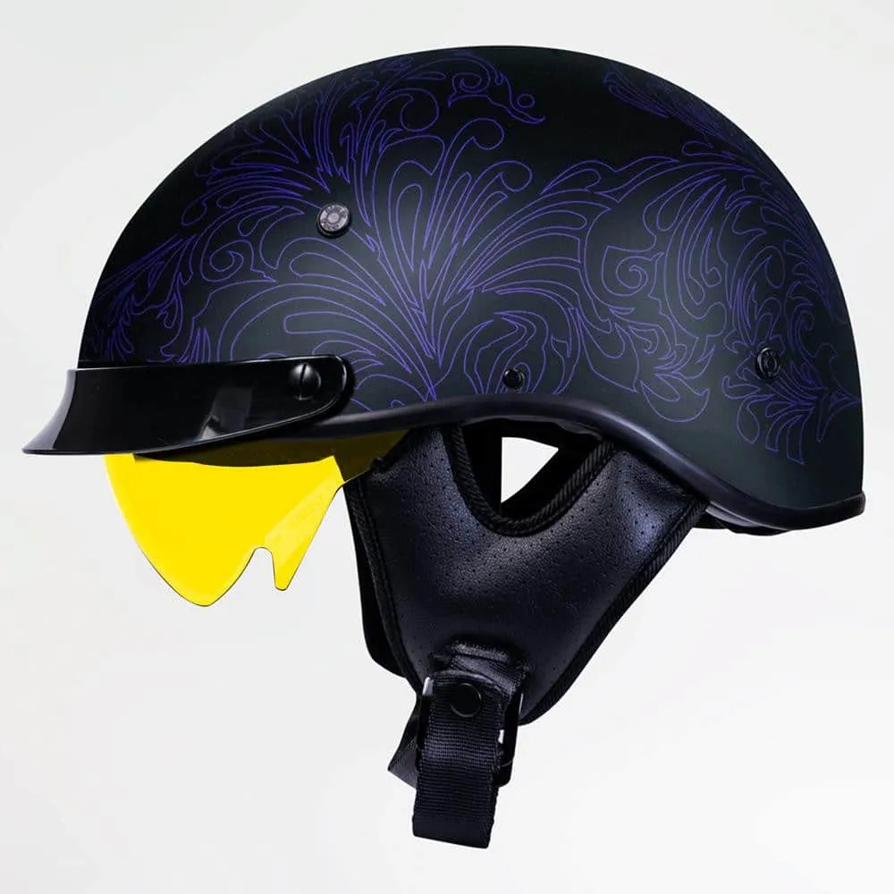 Voss 707Frp Purple Paisley Half Helmet With Peak